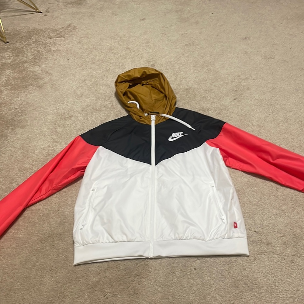 Nike running jacket pink black white gold